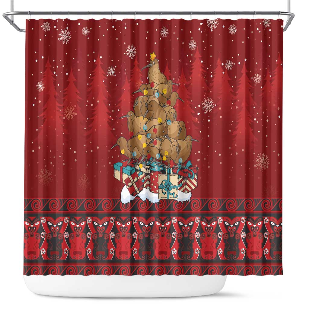 Funny Kiwi Bird Xmas Tree Shower Curtain New Zealand Tribal Christmas Spirit - Polynesian Pride