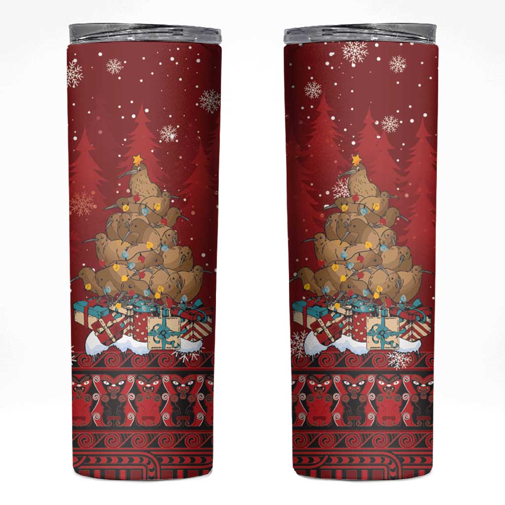 Funny Kiwi Bird Xmas Tree Skinny Tumbler New Zealand Tribal Christmas Spirit - Polynesian Pride