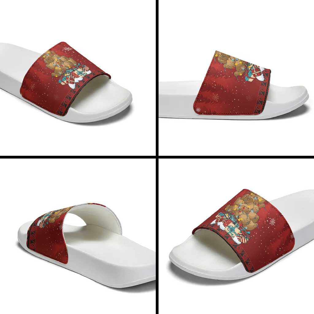 Funny Kiwi Bird Xmas Tree Slide Sandals New Zealand Tribal Christmas Spirit LT9 - Polynesian Pride