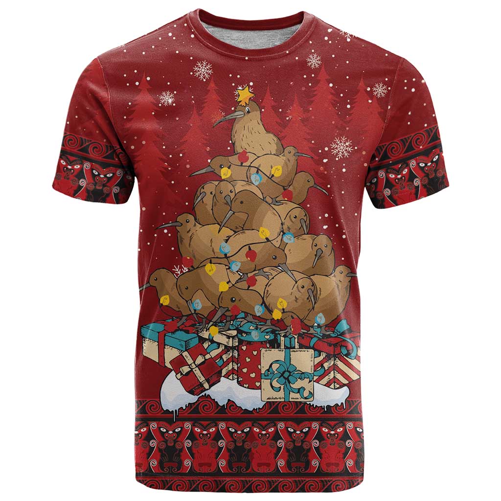 Funny Kiwi Bird Xmas Tree T Shirt New Zealand Tribal Christmas Spirit - Polynesian Pride
