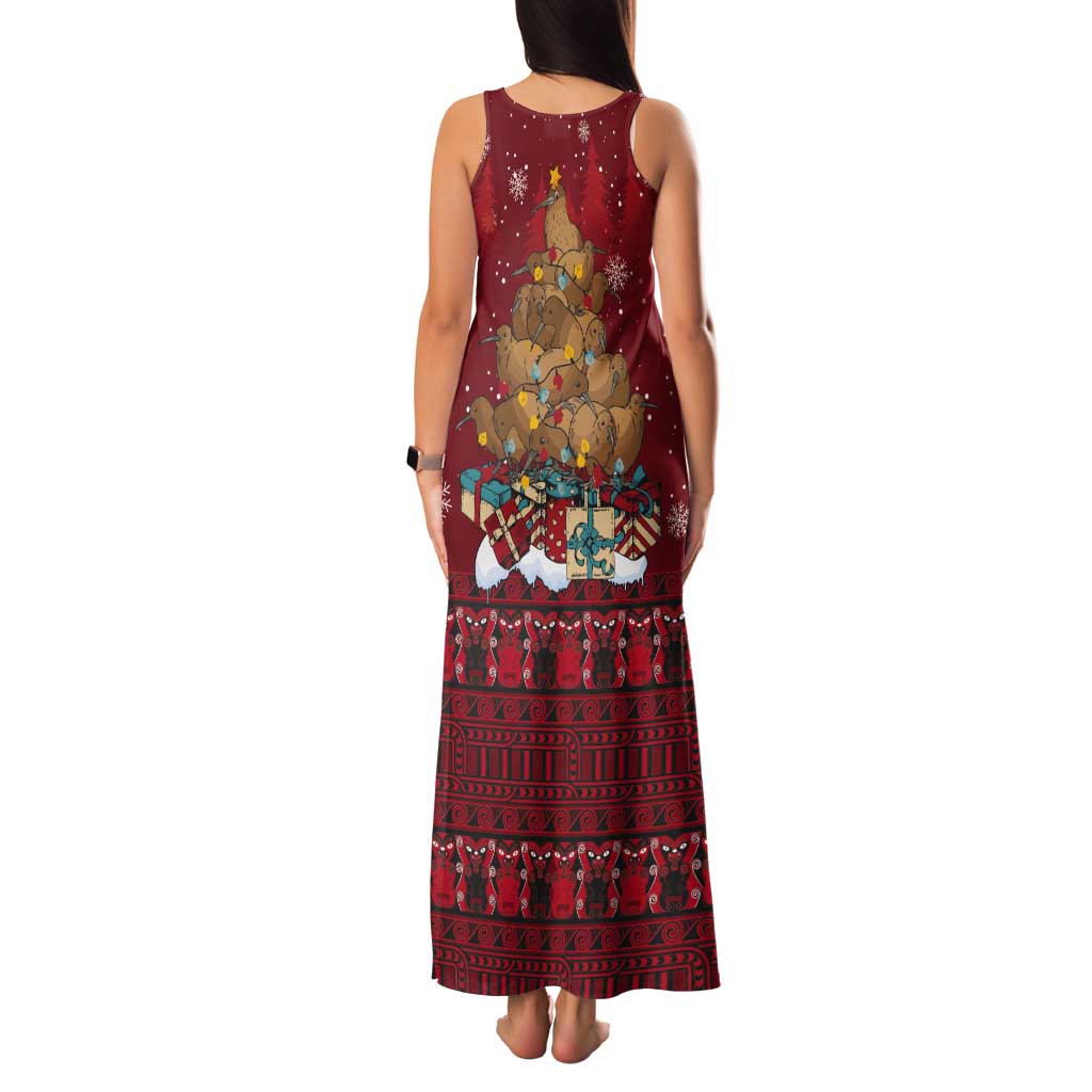 Funny Kiwi Bird Xmas Tree Tank Maxi Dress New Zealand Tribal Christmas Spirit LT9 - Polynesian Pride