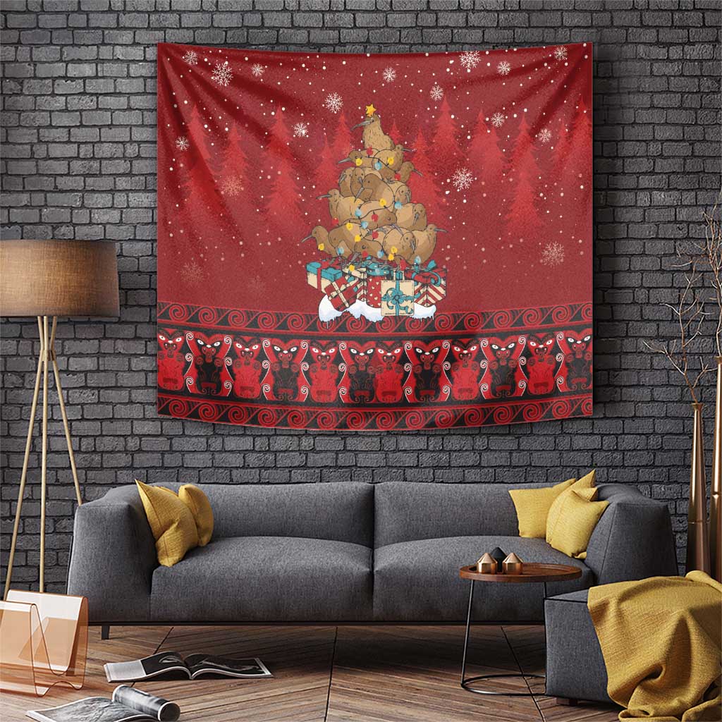 Funny Kiwi Bird Xmas Tree Tapestry New Zealand Tribal Christmas Spirit - Polynesian Pride