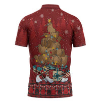 Funny Kiwi Bird Xmas Tree Zipper Polo Shirt New Zealand Tribal Christmas Spirit - Polynesian Pride