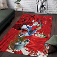 Funny Santa Riding Shark Area Rug Polynesian Tribal Christmas Spirit - Polynesian Pride