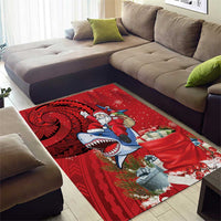 Funny Santa Riding Shark Area Rug Polynesian Tribal Christmas Spirit - Polynesian Pride