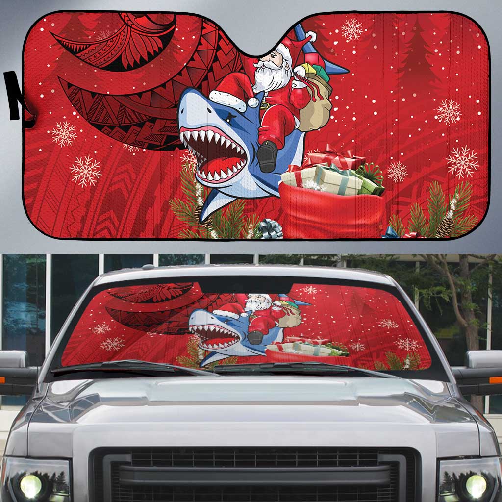 Funny Santa Riding Shark Auto Sun Shade Polynesian Tribal Christmas Spirit LT9 Red - Polynesian Pride