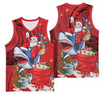 Funny Santa Riding Shark Basketball Jersey Polynesian Tribal Christmas Spirit LT9 - Polynesian Pride