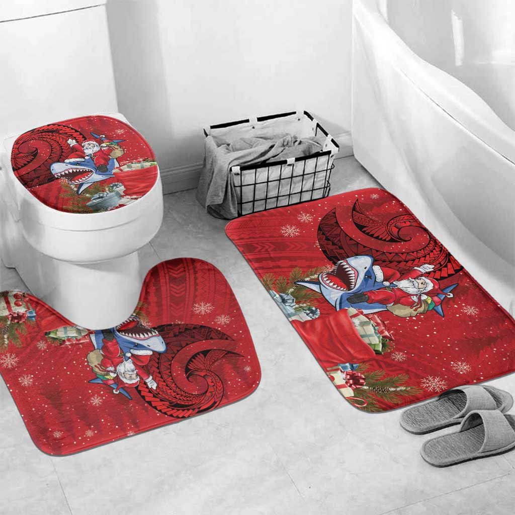 Funny Santa Riding Shark Bathroom Set Polynesian Tribal Christmas Spirit - Polynesian Pride