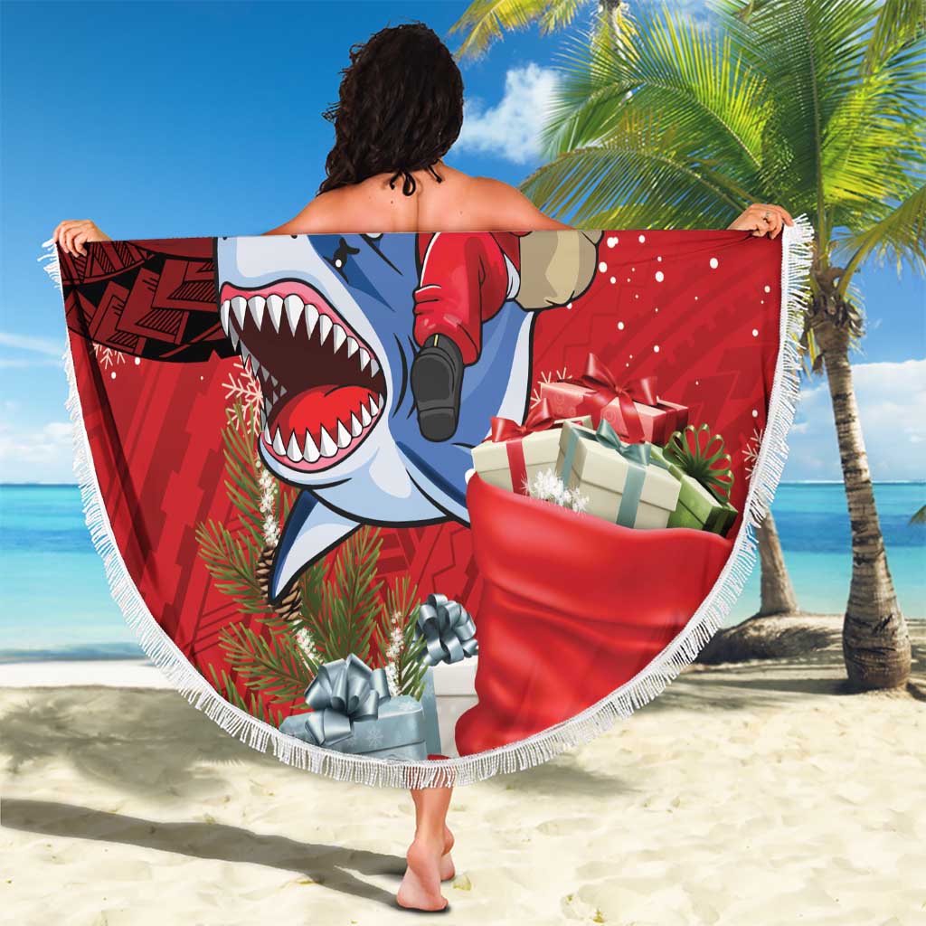 Funny Santa Riding Shark Beach Blanket Polynesian Tribal Christmas Spirit - Polynesian Pride