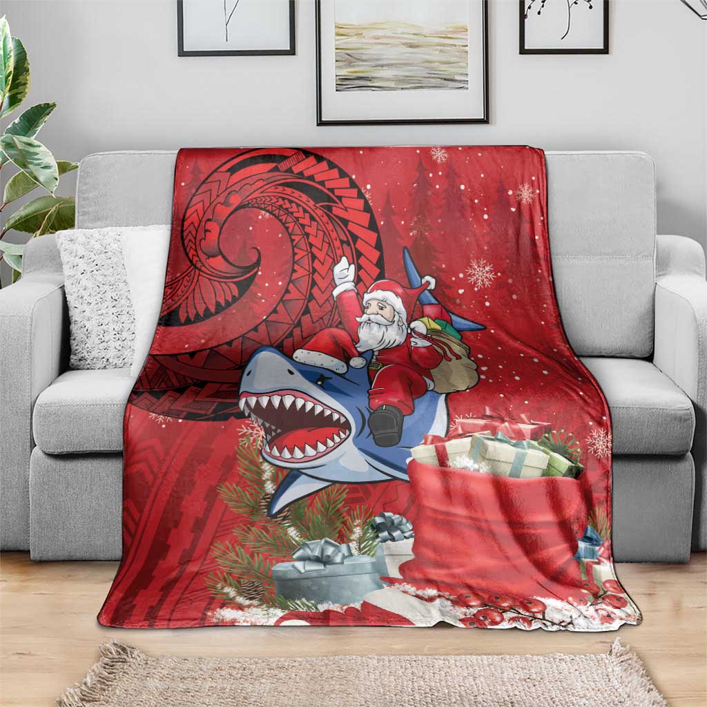 Funny Santa Riding Shark Blanket Polynesian Tribal Christmas Spirit - Polynesian Pride
