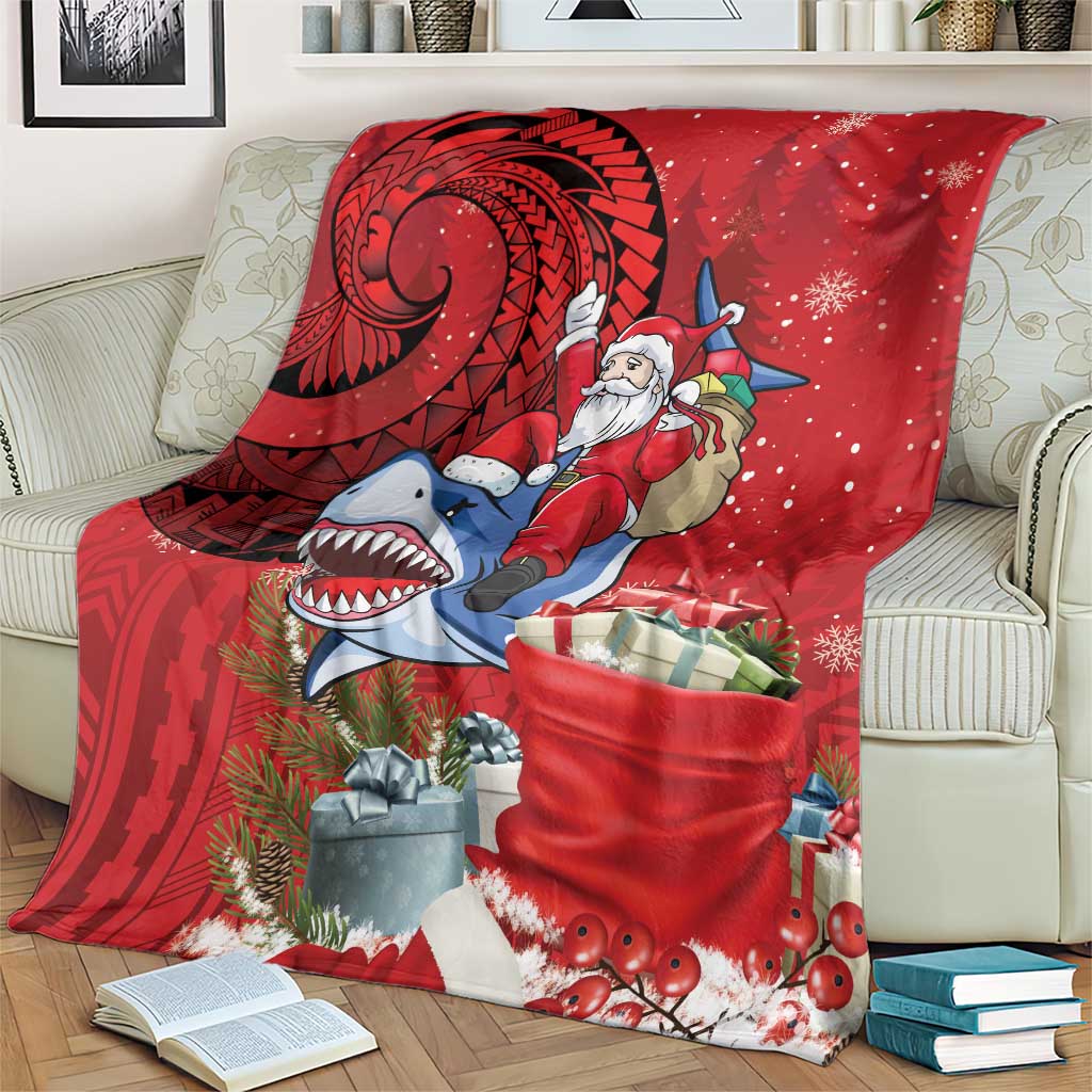 Funny Santa Riding Shark Blanket Polynesian Tribal Christmas Spirit - Polynesian Pride