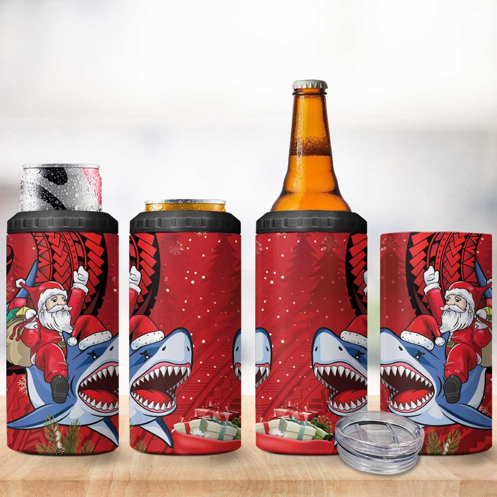 Funny Santa Riding Shark 4 in 1 Can Cooler Tumbler Polynesian Tribal Christmas Spirit LT9 - Polynesian Pride