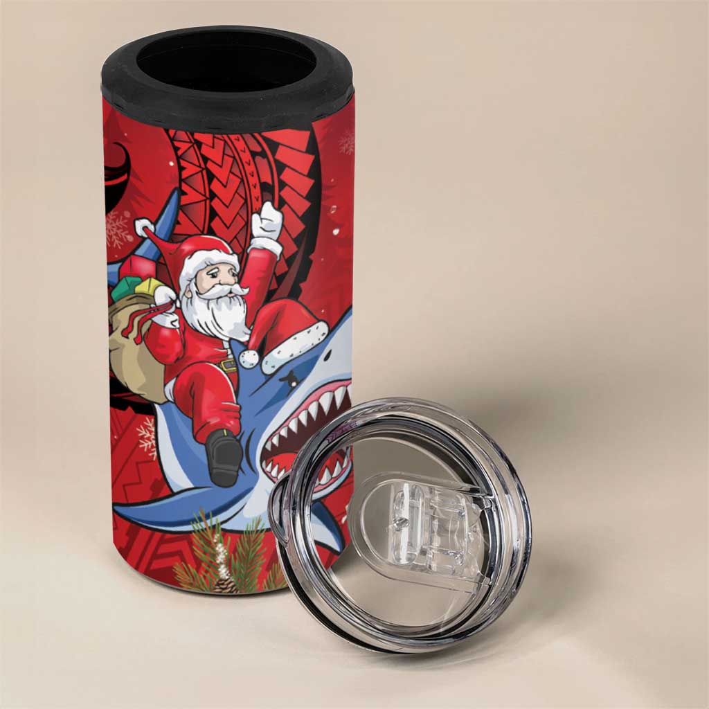 Funny Santa Riding Shark 4 in 1 Can Cooler Tumbler Polynesian Tribal Christmas Spirit LT9 - Polynesian Pride