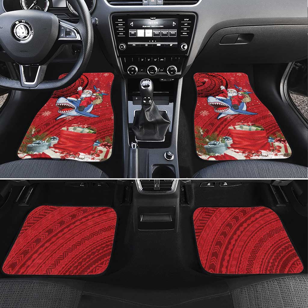Funny Santa Riding Shark Car Mats Polynesian Tribal Christmas Spirit - Polynesian Pride