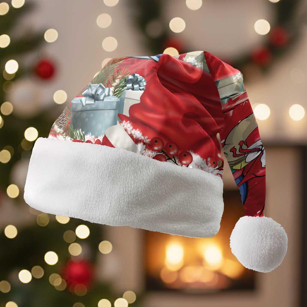Funny Santa Riding Shark Christmas Santa Hat Polynesian Tribal Christmas Spirit LT9 Without Fur Red - Polynesian Pride