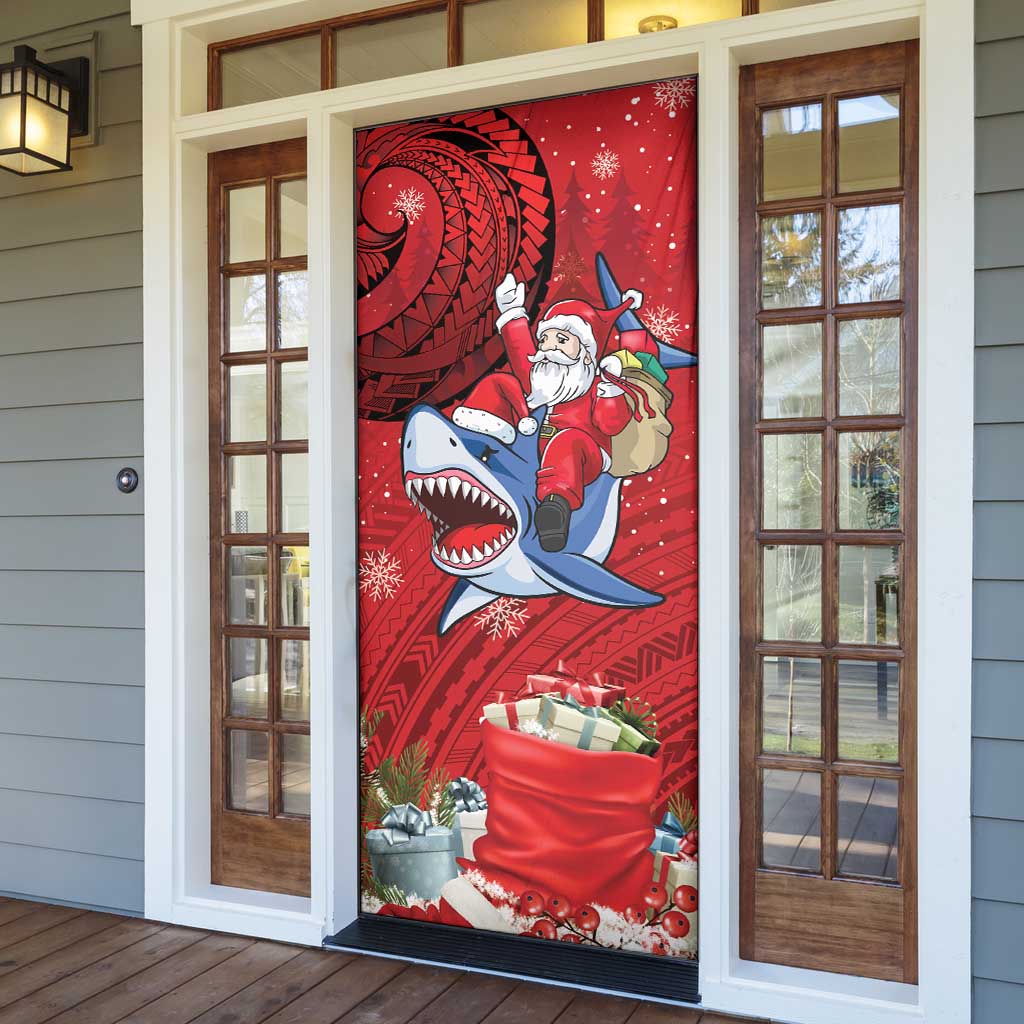 Funny Santa Riding Shark Door Cover Polynesian Tribal Christmas Spirit LT9 - Polynesian Pride
