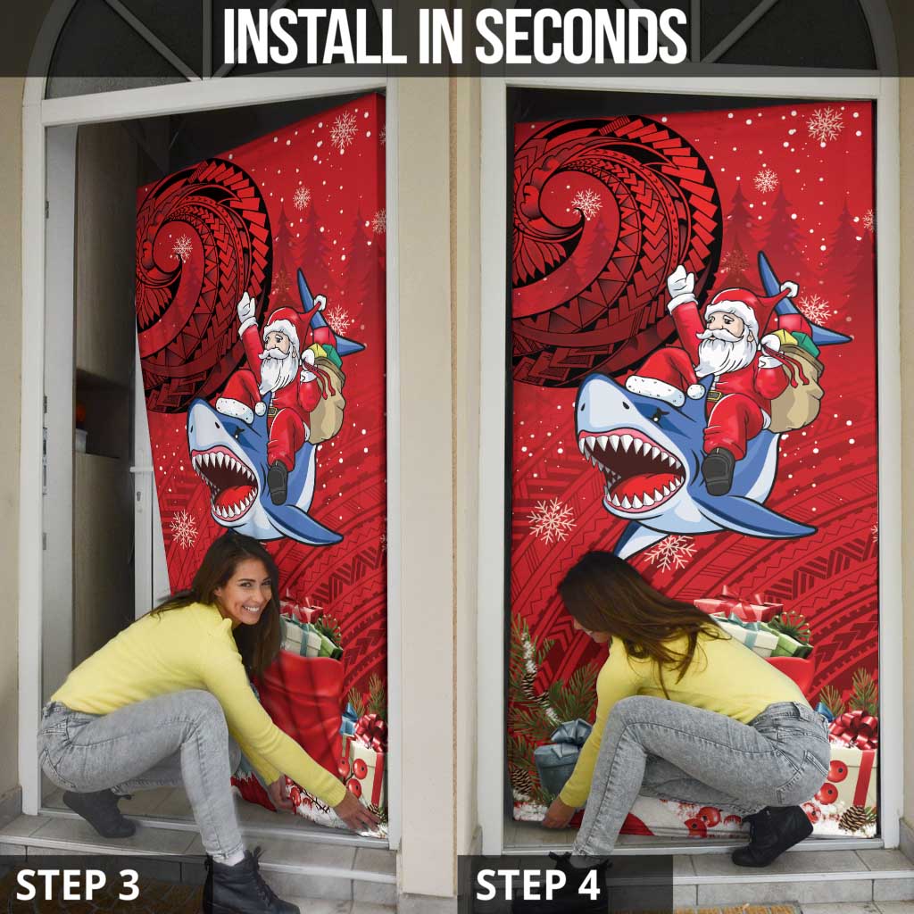 Funny Santa Riding Shark Door Cover Polynesian Tribal Christmas Spirit LT9 - Polynesian Pride