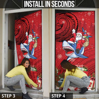 Funny Santa Riding Shark Door Cover Polynesian Tribal Christmas Spirit LT9 - Polynesian Pride