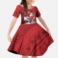Funny Santa Riding Shark Family Matching Long Sleeve Bodycon Dress and Hawaiian Shirt Polynesian Tribal Christmas Spirit - Polynesian Pride