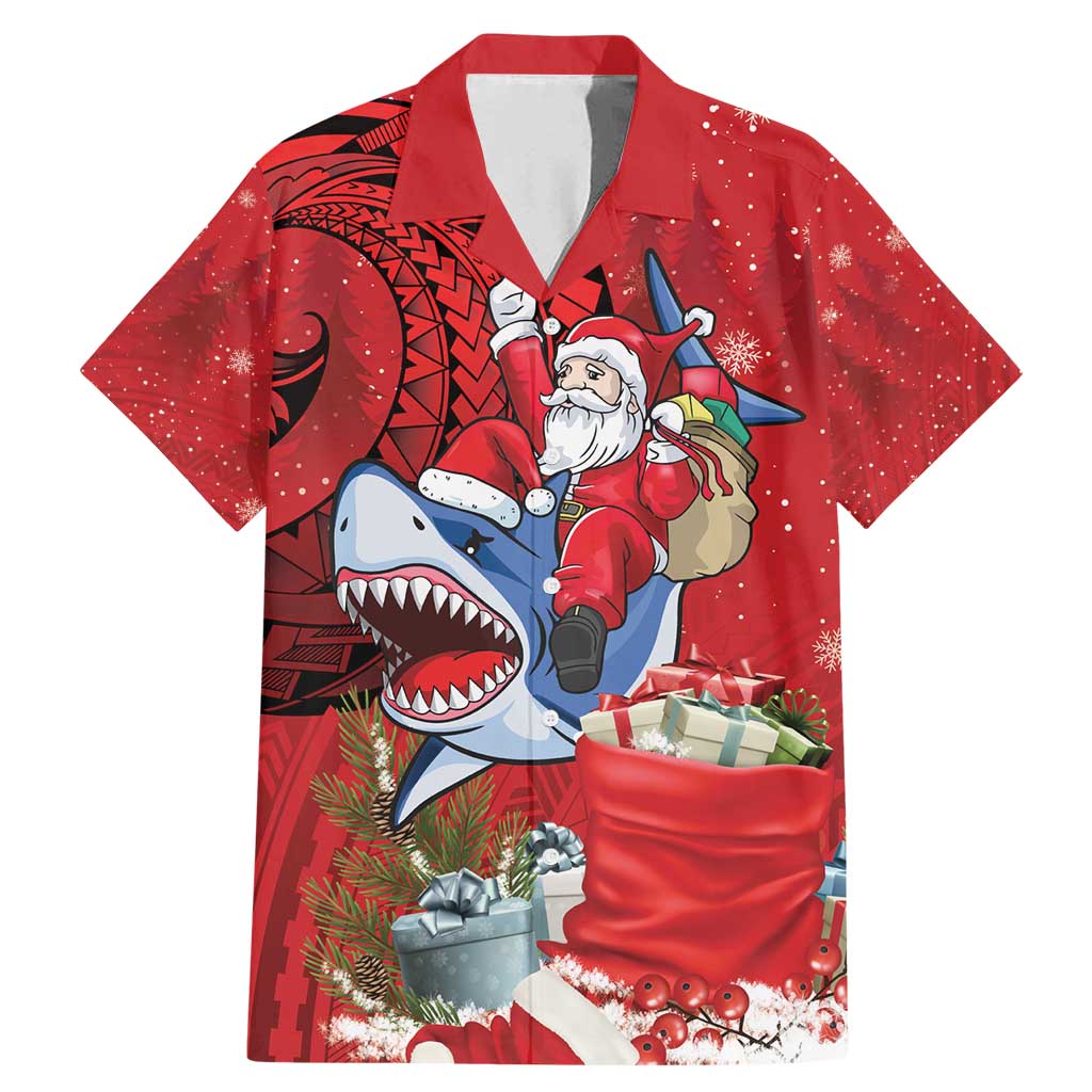 Funny Santa Riding Shark Family Matching Mermaid Dress and Hawaiian Shirt Polynesian Tribal Christmas Spirit - Polynesian Pride