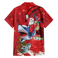 Funny Santa Riding Shark Family Matching Off The Shoulder Long Sleeve Dress and Hawaiian Shirt Polynesian Tribal Christmas Spirit - Polynesian Pride