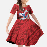 Funny Santa Riding Shark Family Matching Puletasi and Hawaiian Shirt Polynesian Tribal Christmas Spirit LT9 Daughter's Dress Red - Polynesian Pride