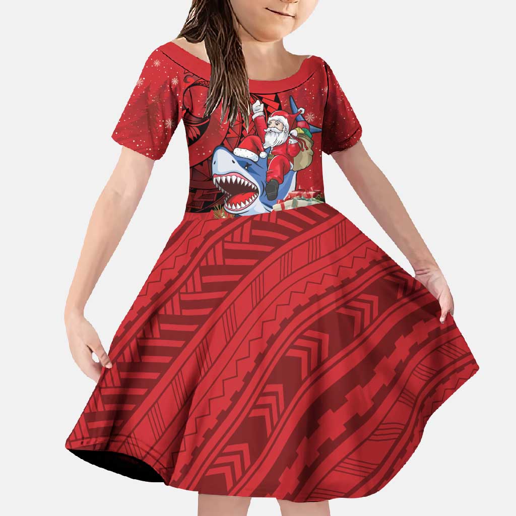 Funny Santa Riding Shark Family Matching Tank Maxi Dress and Hawaiian Shirt Polynesian Tribal Christmas Spirit - Polynesian Pride
