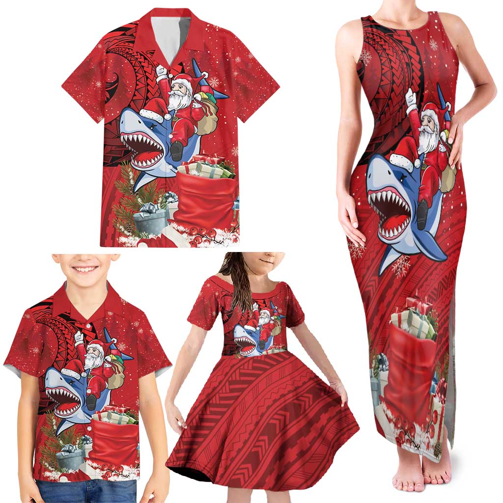 Funny Santa Riding Shark Family Matching Tank Maxi Dress and Hawaiian Shirt Polynesian Tribal Christmas Spirit - Polynesian Pride