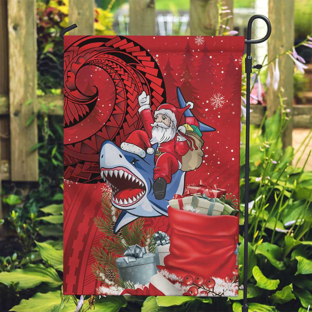 Funny Santa Riding Shark Garden Flag Polynesian Tribal Christmas Spirit - Polynesian Pride