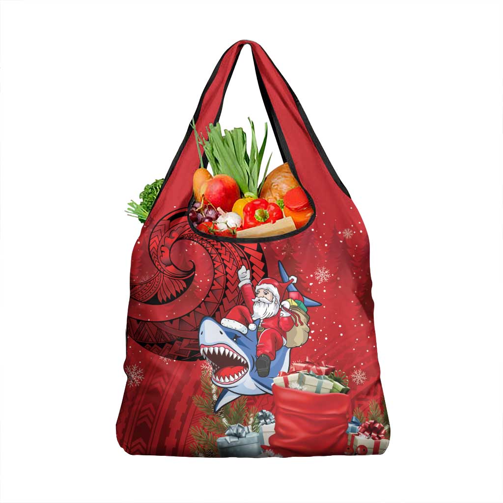 Funny Santa Riding Shark Grocery Bag Polynesian Tribal Christmas Spirit LT9 1-pack One Size Red - Polynesian Pride