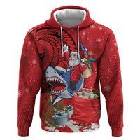 Funny Santa Riding Shark Hoodie Polynesian Tribal Christmas Spirit LT9 Pullover Hoodie Red - Polynesian Pride