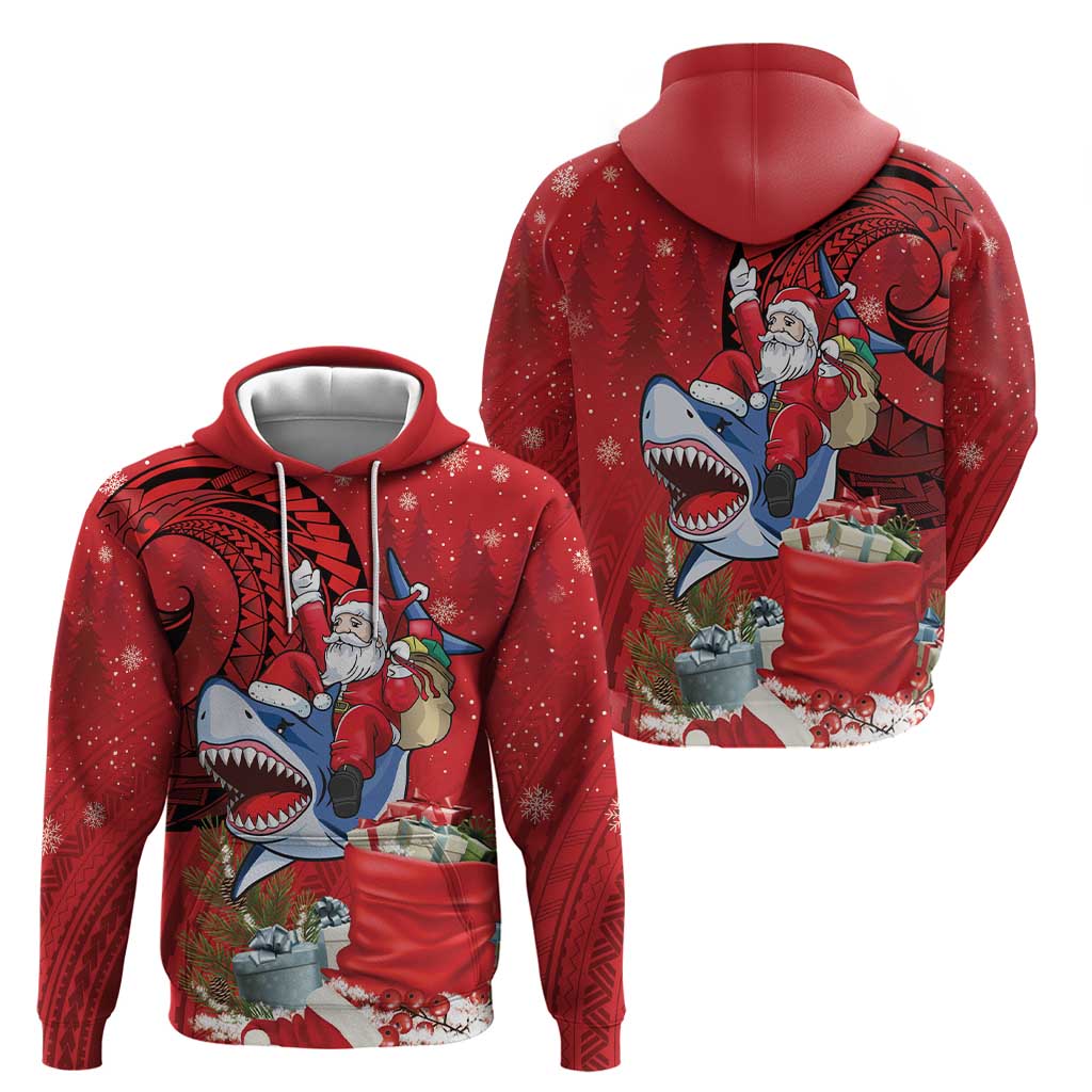 Funny Santa Riding Shark Hoodie Polynesian Tribal Christmas Spirit LT9 - Polynesian Pride