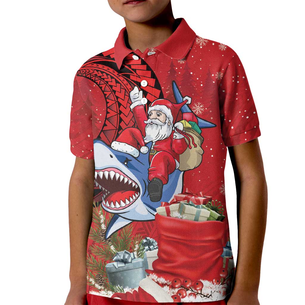 Funny Santa Riding Shark Kid Polo Shirt Polynesian Tribal Christmas Spirit LT9 Kid Red - Polynesian Pride