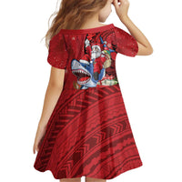 Funny Santa Riding Shark Kid Short Sleeve Dress Polynesian Tribal Christmas Spirit LT9 - Polynesian Pride