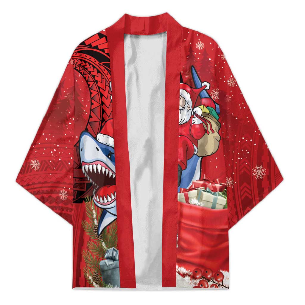 Funny Santa Riding Shark Kimono Polynesian Tribal Christmas Spirit LT9 Unisex Red - Polynesian Pride