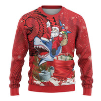 Funny Santa Riding Shark Ugly Christmas Sweater Polynesian Tribal Christmas Spirit - Polynesian Pride