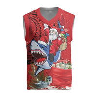 Funny Santa Riding Shark Christmas Knitted V-Neck Vest Polynesian Tribal Christmas Spirit LT9 Red - Polynesian Pride