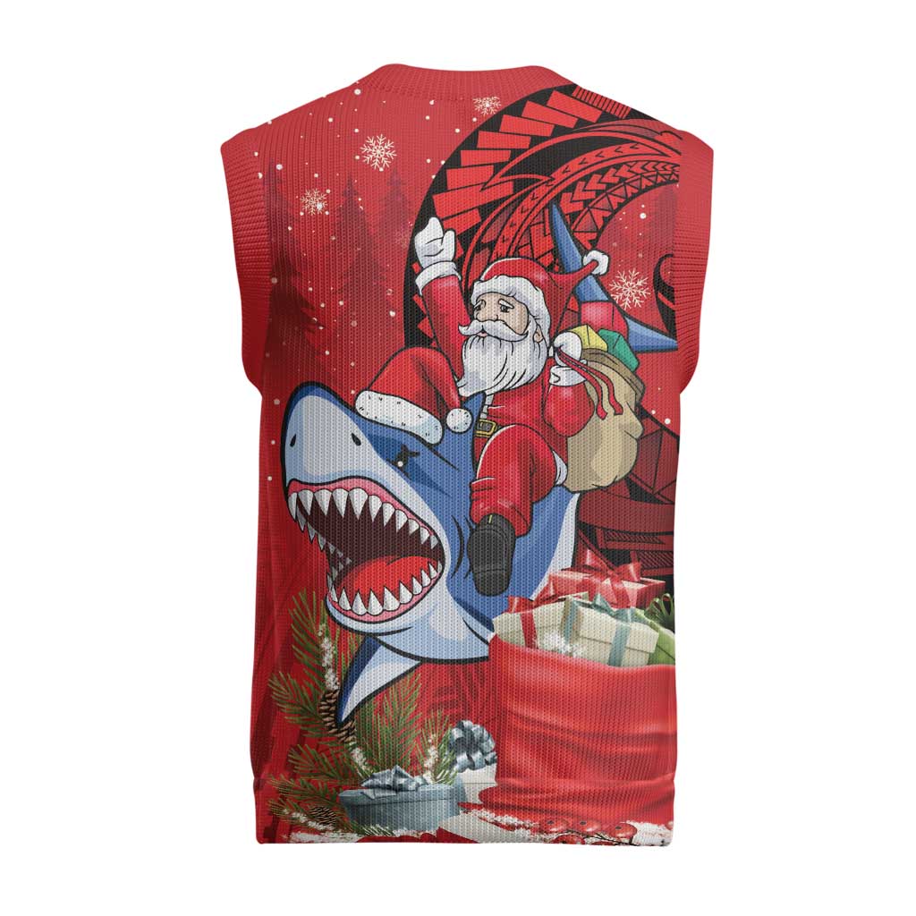 Funny Santa Riding Shark Christmas Knitted V-Neck Vest Polynesian Tribal Christmas Spirit LT9 - Polynesian Pride