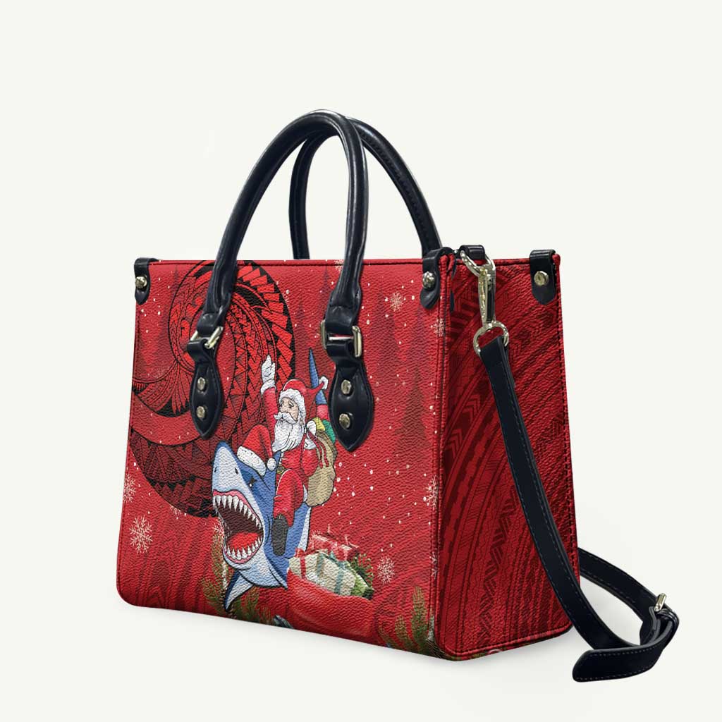 Funny Santa Riding Shark Leather Bag Polynesian Tribal Christmas Spirit LT9 Red - Polynesian Pride