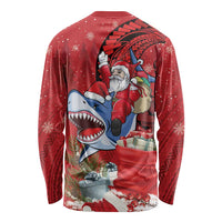 Funny Santa Riding Shark Long Sleeve Shirt Polynesian Tribal Christmas Spirit LT9 - Polynesian Pride
