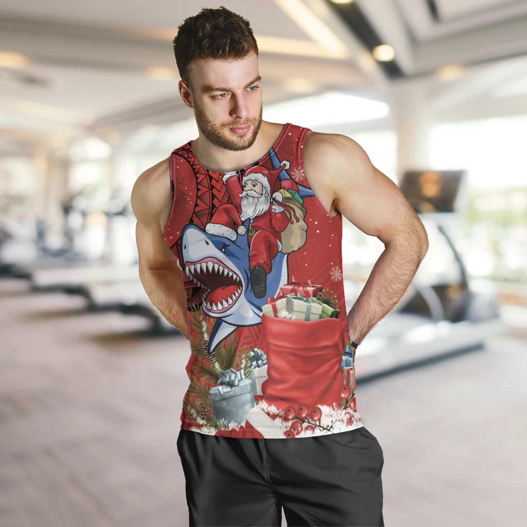Funny Santa Riding Shark Men Tank Top Polynesian Tribal Christmas Spirit LT9 Red - Polynesian Pride