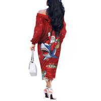 Funny Santa Riding Shark Off The Shoulder Long Sleeve Dress Polynesian Tribal Christmas Spirit - Polynesian Pride
