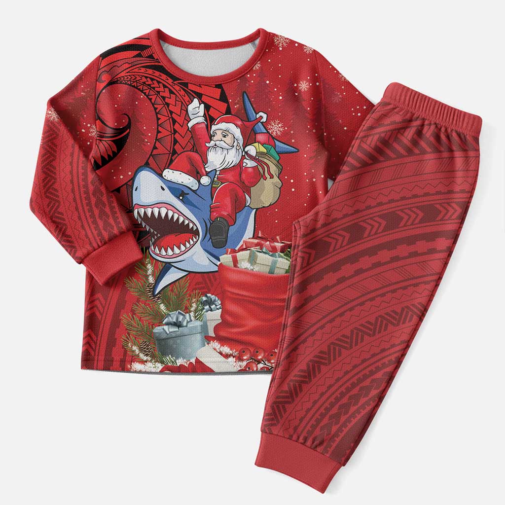 Funny Santa Riding Shark Christmas Pajama Set Polynesian Tribal Christmas Spirit LT9 Men Red - Polynesian Pride