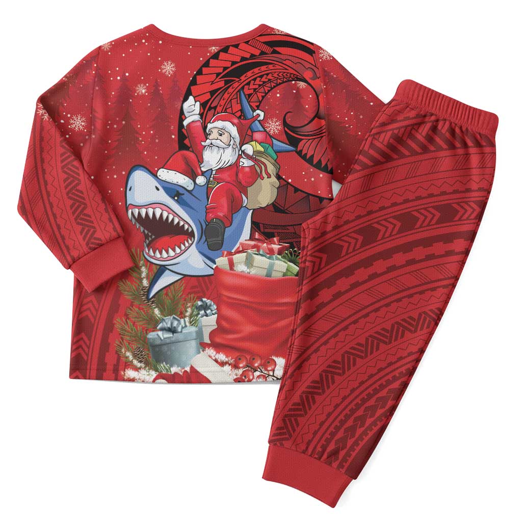Funny Santa Riding Shark Christmas Pajama Set Polynesian Tribal Christmas Spirit LT9 - Polynesian Pride