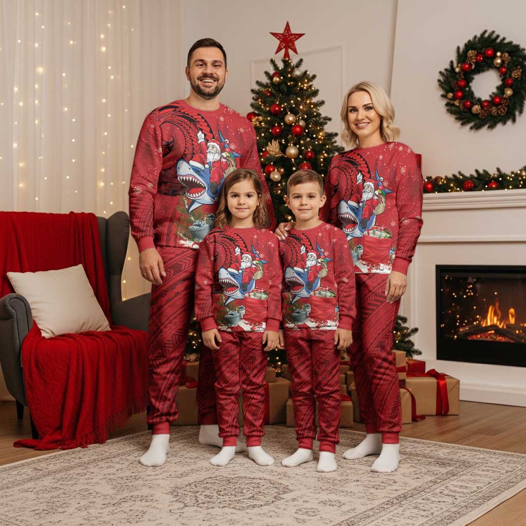 Funny Santa Riding Shark Christmas Pajama Set Polynesian Tribal Christmas Spirit LT9 - Polynesian Pride