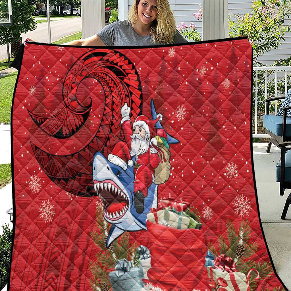 Funny Santa Riding Shark Quilt Polynesian Tribal Christmas Spirit - Polynesian Pride