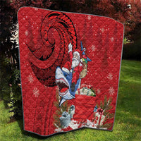 Funny Santa Riding Shark Quilt Polynesian Tribal Christmas Spirit - Polynesian Pride