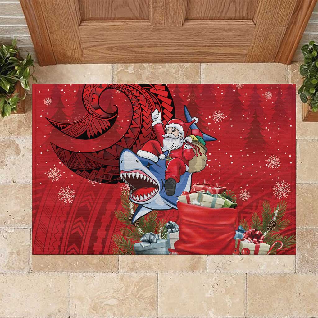 Funny Santa Riding Shark Rubber Doormat Polynesian Tribal Christmas Spirit LT9 Red - Polynesian Pride