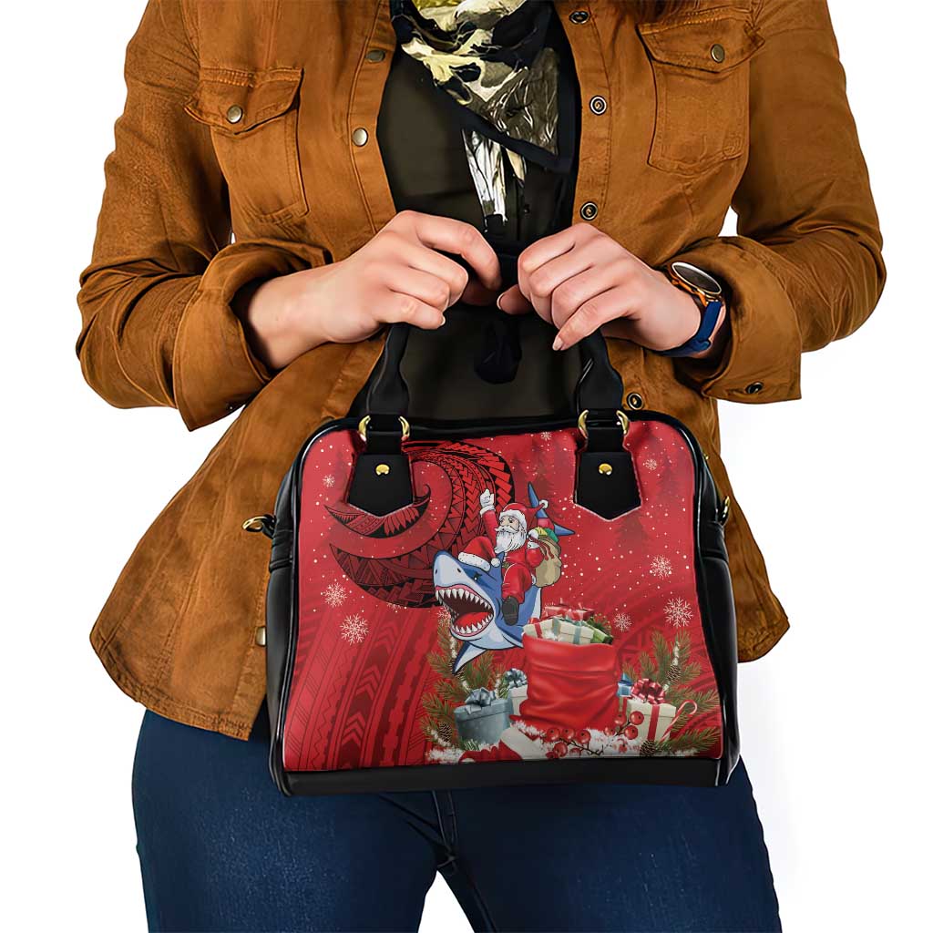 Funny Santa Riding Shark Shoulder Handbag Polynesian Tribal Christmas Spirit - Polynesian Pride