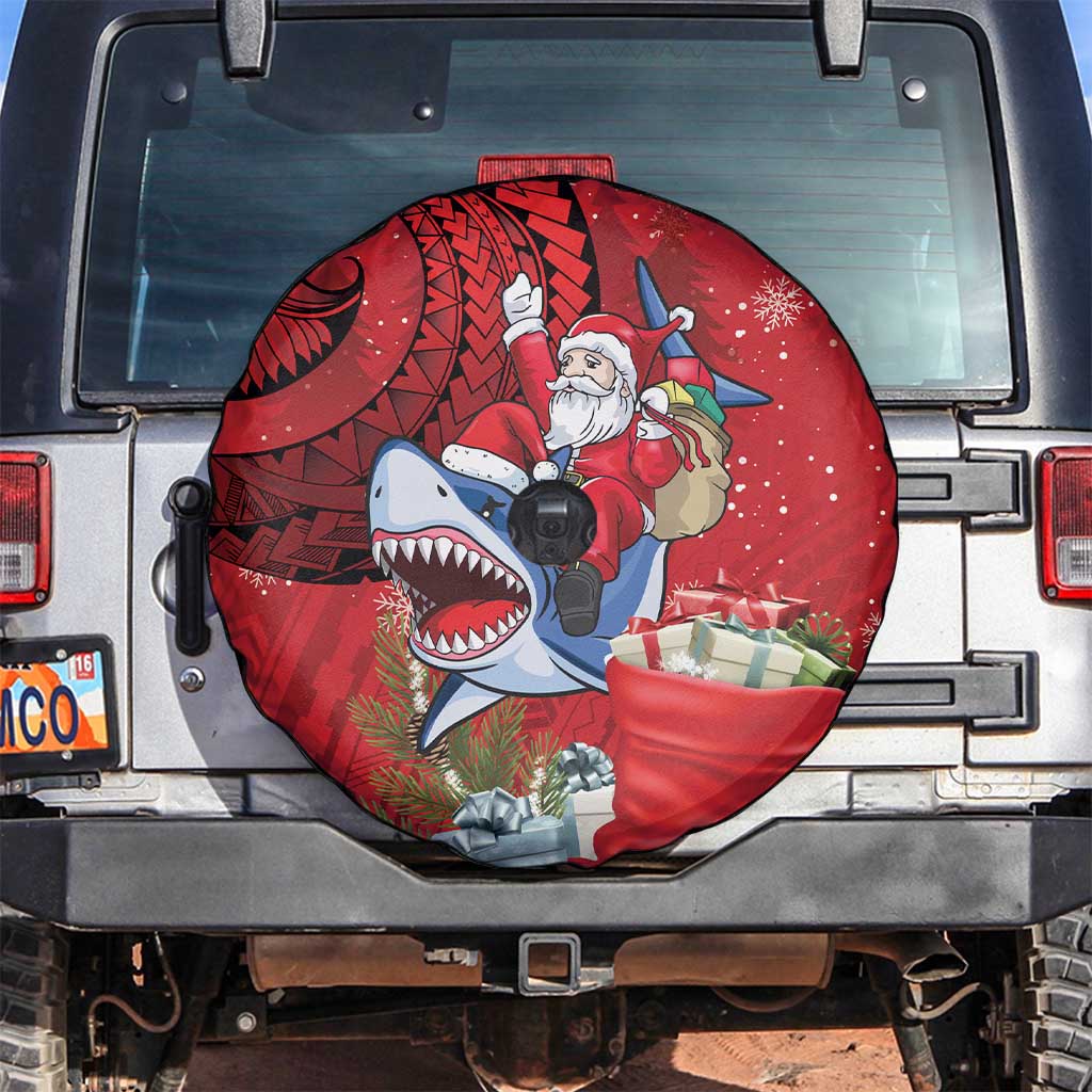 Funny Santa Riding Shark Spare Tire Cover Polynesian Tribal Christmas Spirit - Polynesian Pride